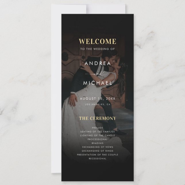 Modern Dark Faded Photo Gold & Black Wedding Invitation (Front)