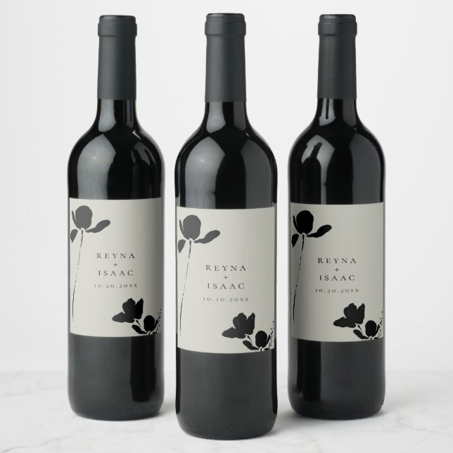 Modern Dark Floral Personalized Wine Label (Bottles)