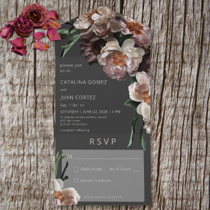 Modern Dark Flower Blossoms Black No Dinner All In One Invitation