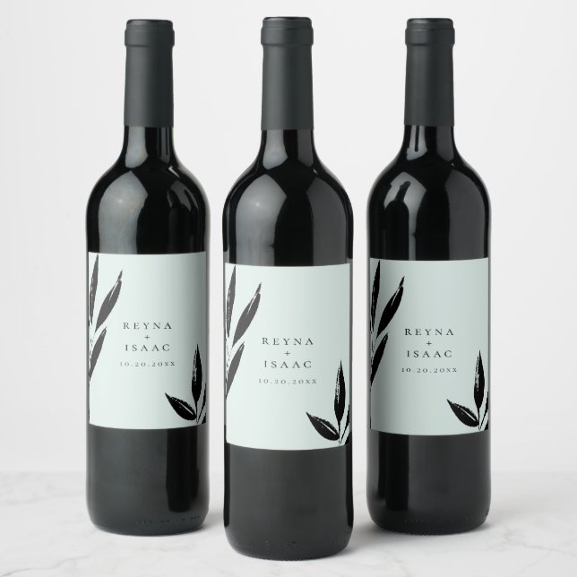 Modern Dark Foliage Personalized Mint Wine Label (Bottles)