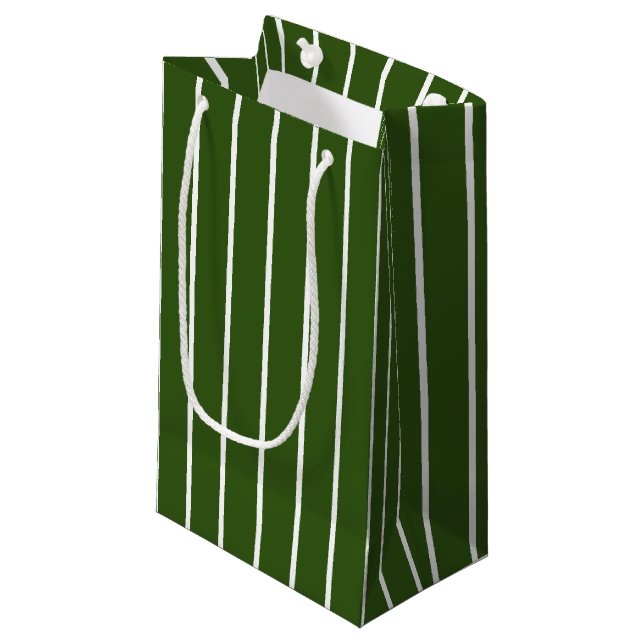 Modern Dark Forest Green and White Stripes Small Gift Bag (Front Angled)