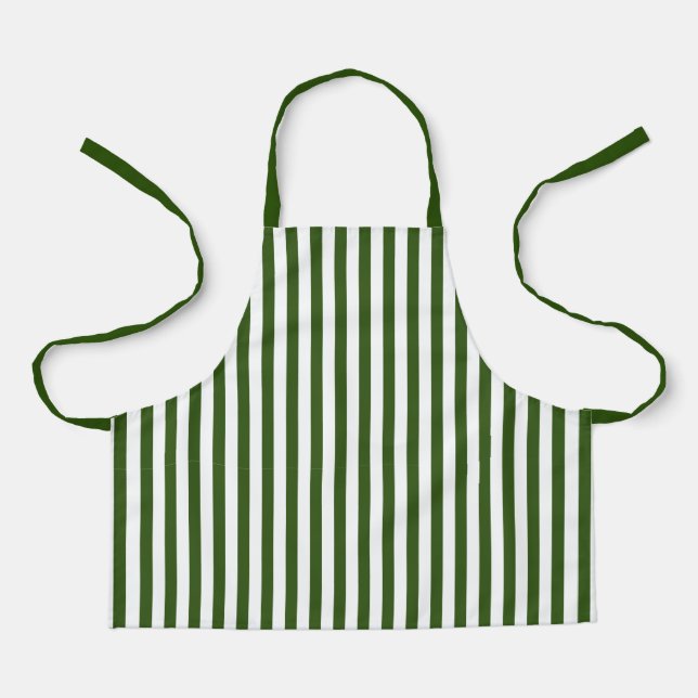 Modern Dark Forest Green & White Vertical Stripes Apron (Front)