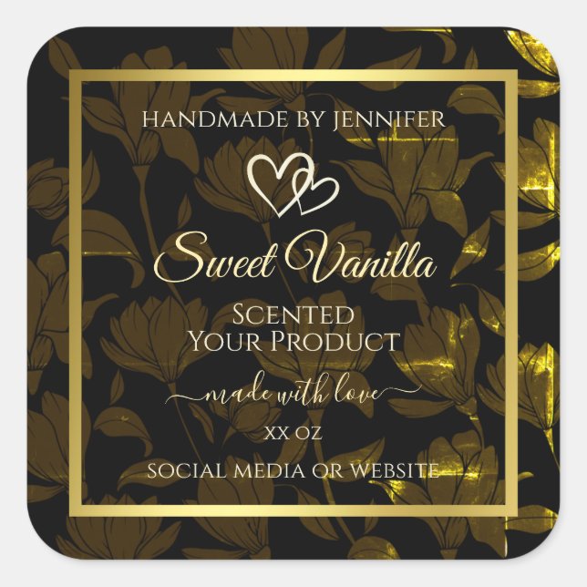 Modern Dark Gold Floral Product Packaging Labels (Front)