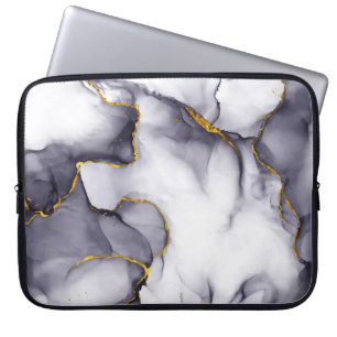 Modern Dark-Gold Marble Background Laptop Sleeve