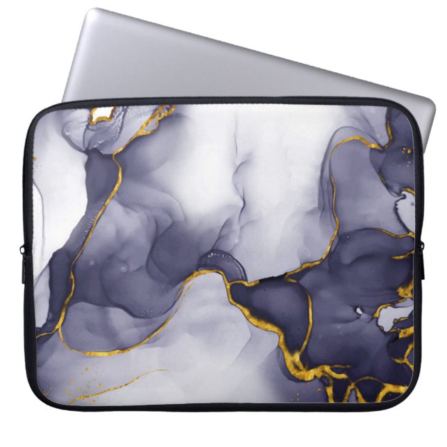 Modern Dark-Gold Marble Background Laptop Sleeve (Front)