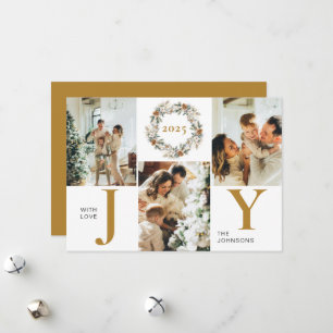 Modern Dark Gold Photo Collage Joy Christmas Holiday Card