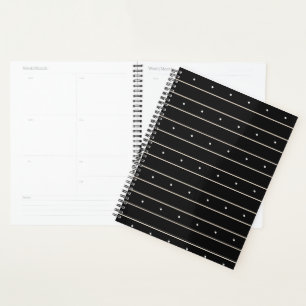Modern Dark Gothic Pinstripe Lines And Polka Dots Planner