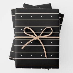 Modern Dark Gothic Pinstripe Lines And Polka Dots  Wrapping Paper Sheet