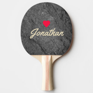 Modern Dark Granite Stone Vintage Heart Signature Ping Pong Paddle