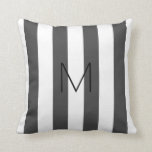 Modern dark gray white stripes monogrammed throw pillow<br><div class="desc">Modern dark gray white stripes,  family monogram pillow.
Add your own monogram to personalize.</div>