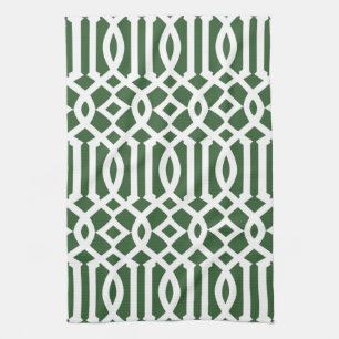 Modern Dark Green and White Trellis Pattern Kitchen Towel