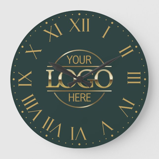 Modern Dark Green Branded Company Business Logo Large Clock (Front)
