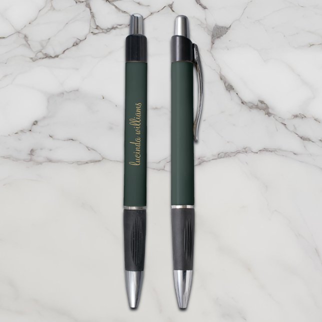 Modern Dark Green Chic Gold Script Monogram Pen (Creator Uploaded)