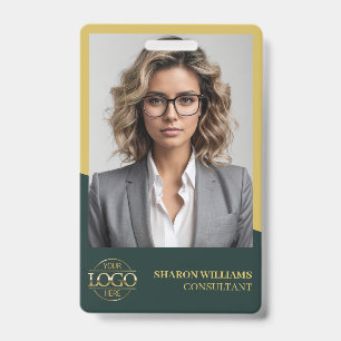 Modern Dark Green Employee Photo & Company Logo Badge