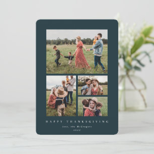 Modern Dark Green Frame 4 Photo Happy Thanksgiving Holiday Card