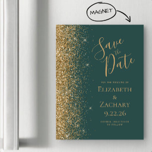 Modern Dark Green Gold Save the Date Magnetic Card