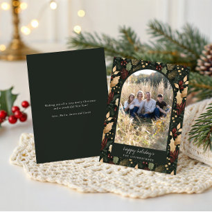 Modern Dark Green Holly Arch Photo Holiday Card