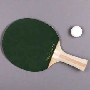 Modern Dark Green Leather & Gold Script Name Ping Pong Paddle