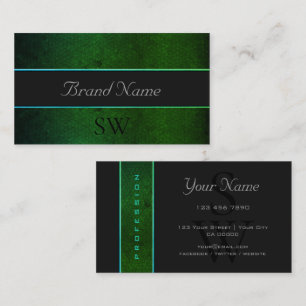 Modern Dark Green Pattern Gray Black Monogram Business Card