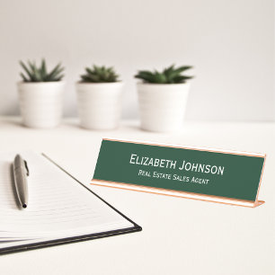 Modern Dark Green Professional Business Office Desk Name Plate