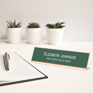 Modern Dark Green Professional Business Office Desk Name Plate