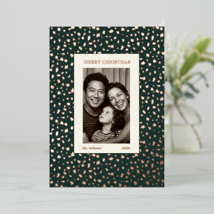 Modern Dark Green Rose Gold Confetti Christmas Foil Holiday Card