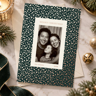 Modern Dark Green Rose Gold Confetti Christmas Foil Holiday Card