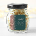 Modern Dark Green Rose Gold Glitter Edge Wedding Square Sticker<br><div class="desc">This elegant modern wedding sticker features a faux rose gold glitter design on the left edge. Easily customize the rose pink text on a dark green background,  with the names of the bride and groom in handwriting calligraphy over a large ampersand.</div>