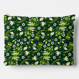 Modern Dark Green Scandinavian Floral Pattern Accessory Pouch