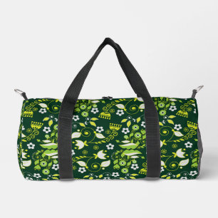 Modern Dark Green Scandinavian Floral Pattern Duffle Bag