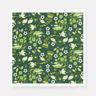 Modern Dark Green Scandinavian Floral Pattern Napkin