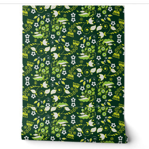 Modern Dark Green Scandinavian Floral Pattern Wallpaper