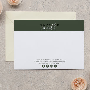 Modern Dark Green Script Flat Note Card