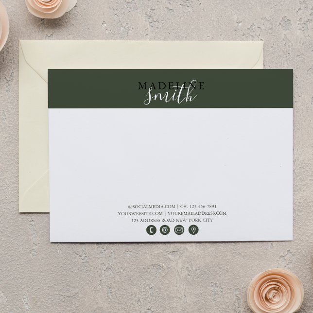 Modern Dark Green Script Flat Note Card (Creator Uploaded)