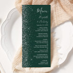 Modern Dark Green Silver Glitter Edge Wedding Menu<br><div class="desc">The left-hand edge of this elegant modern wedding menu features a silver faux glitter design. The customizable text combines silver grey handwriting,  copperplate and italic fonts on a dark emerald green background. The reverse side features a matching green and silver glitter design.</div>
