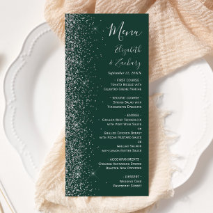 Modern Dark Green Silver Glitter Edge Wedding Menu