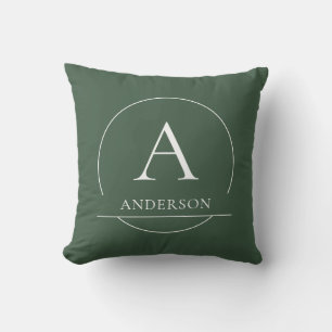 Modern Dark Green Simple Family Last Name Monogram Throw Pillow