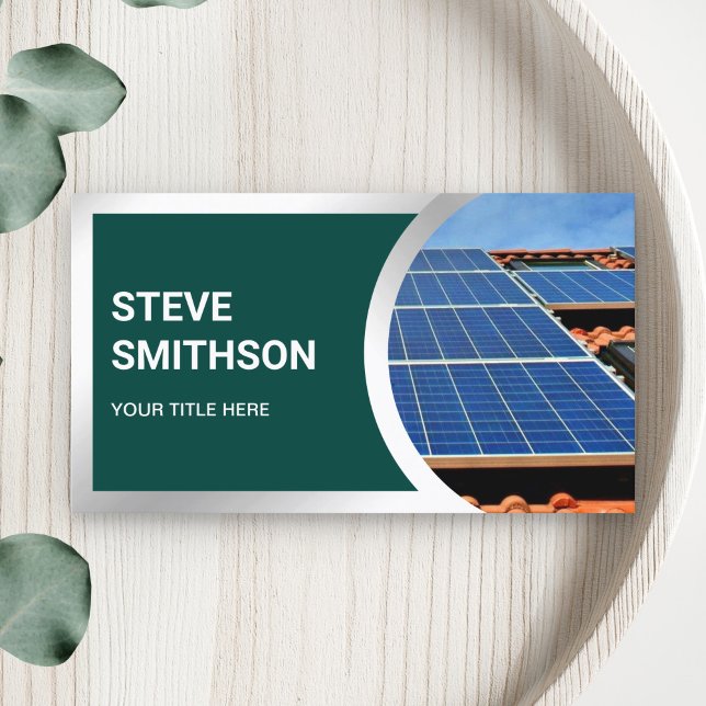 Modern Dark Green Steel Rooftop Solar Panels Business Card (Creator Uploaded)