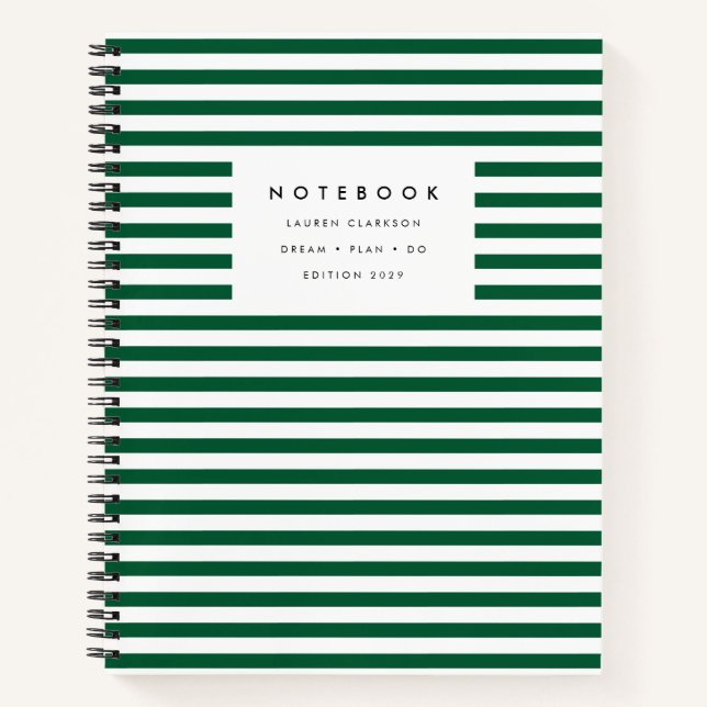 Modern Dark Green Striped Notebook (Front)