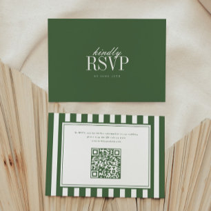 Modern Dark Green Striped QR Code Wedding RSVP Card