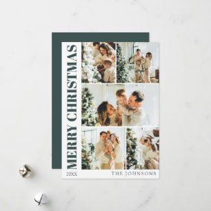 Modern Dark Green Stylish Family Photo Christmas Holiday Card