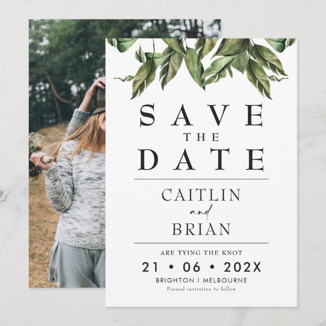 Modern Dark Greenery Wedding Save The Date Invitation (Front/Back)