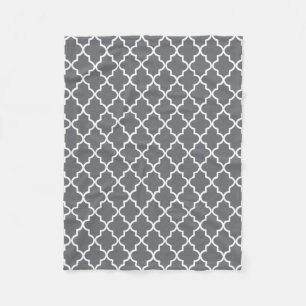 Modern Dark Grey and White Moroccan Quatrefoil Fleece Blanket