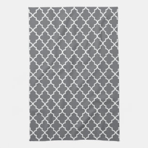 Modern Dark Grey and White Moroccan Quatrefoil Kitchen Towel