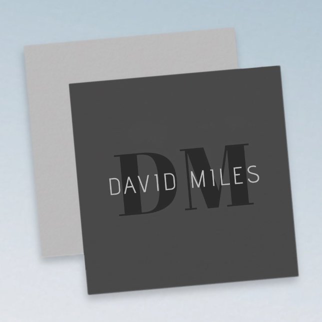 Modern Dark Grey & Black Editable Name & Monogram Card (Creator Uploaded)