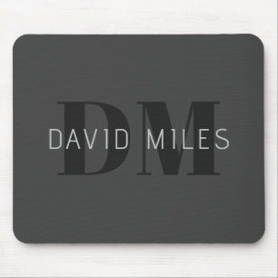 Modern Dark Grey & Black Editable Name & Monogram Mouse Pad