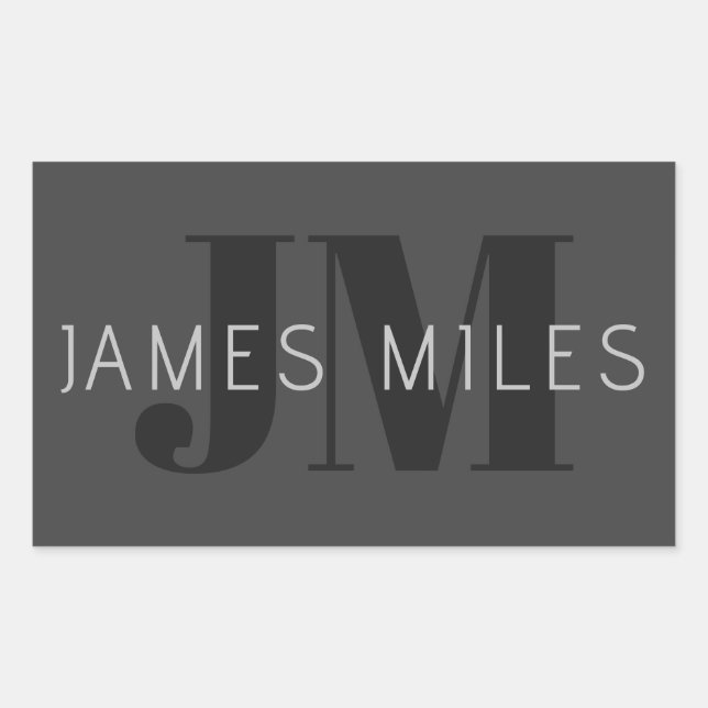 Modern Dark Grey & Black Editable Name & Monogram Sticker (Front)