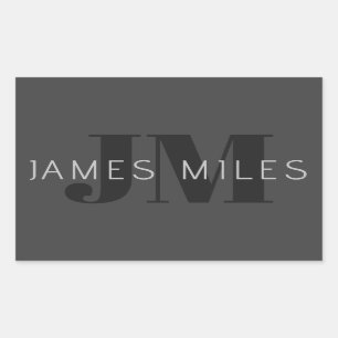 Modern Dark Grey & Black Editable Name & Monogram Sticker