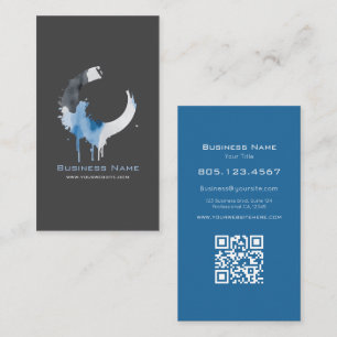 Modern Dark Grey & Blue Watercolor Swirl Business Card