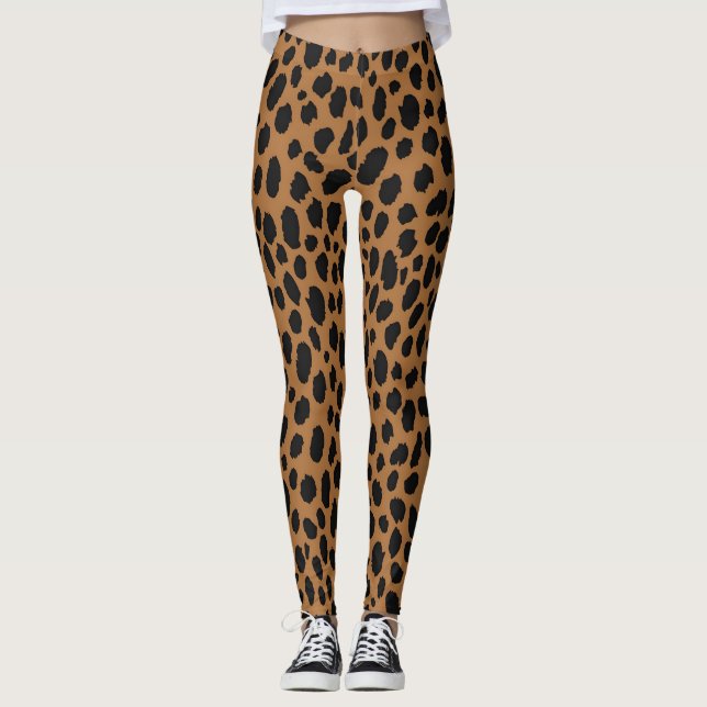 Modern Dark Grey Brown Leopard Skin Safari Pattern Leggings (Front)